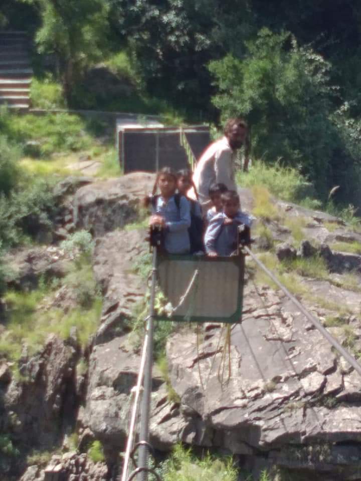 Four students trapped in trolley bridge over the river at Gharyan Khurd Dhanas area of Udhampur district.