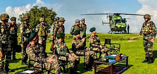 A group of terrorists under SFs cordon in Rajouri, contact established ; Army Commander NC interacts with troops at Pargal after Fidaeen attack.