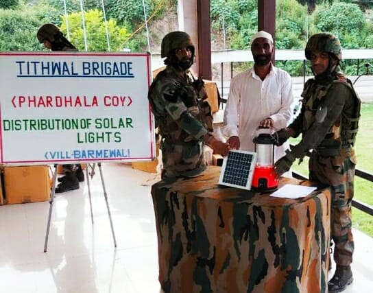 Army distributes solar lights. Aware students of drug’s ill effects.