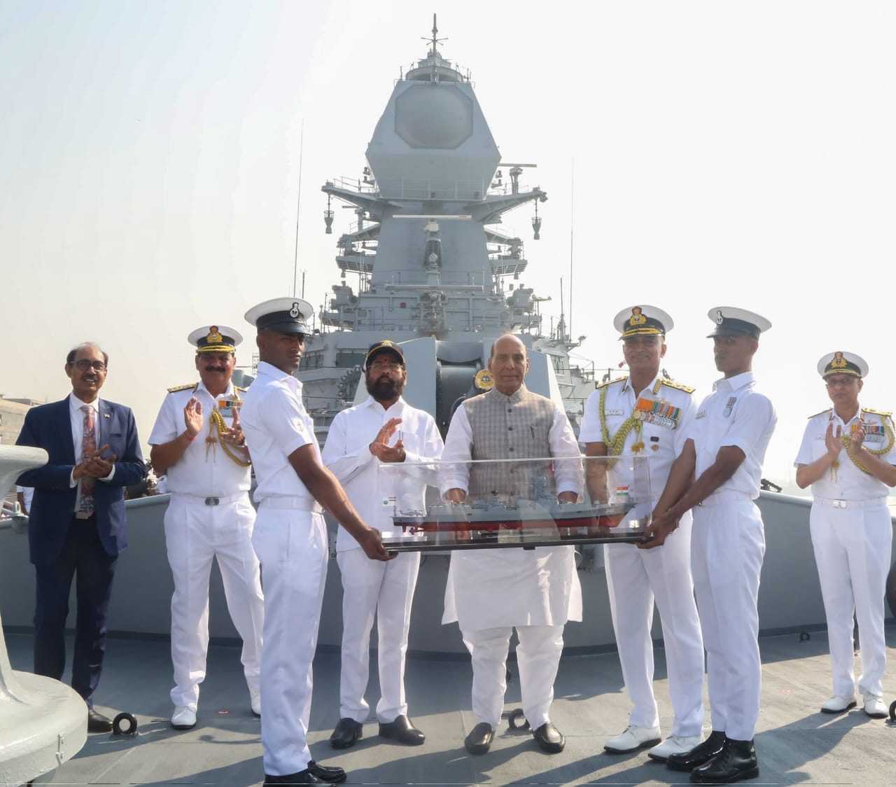 Rajnath Singh commissioned stealth-guided missile destroyer INS Imphal into the Indian Navy