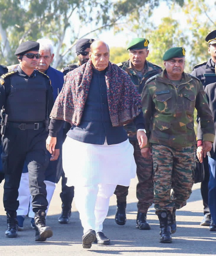 Defence Minister Rajnath Singh visits border areas of J&K; Reviews security situation along LoC ; Calls for professional conduct & due diligence while carrying out operations