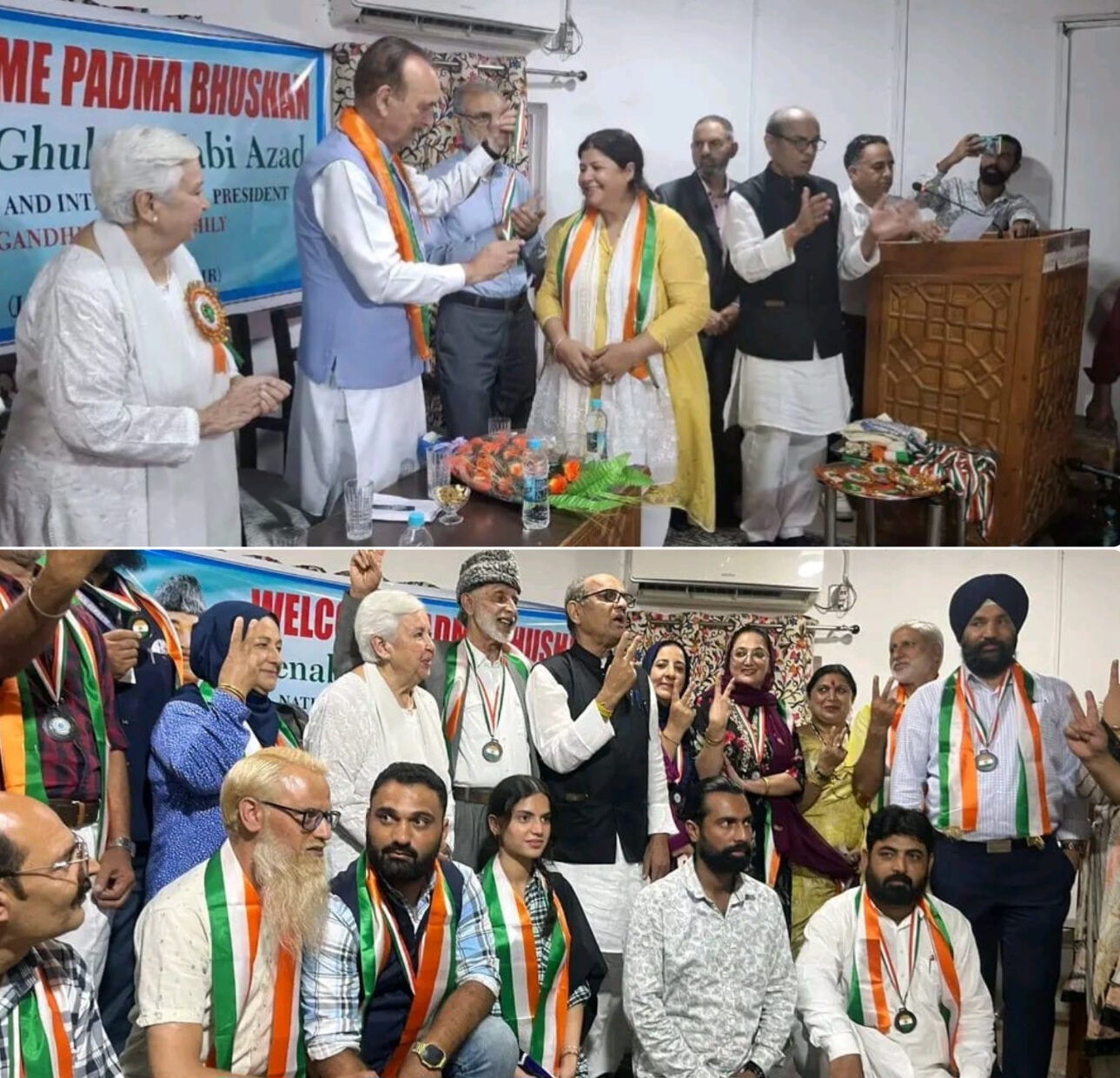 Ghulam Nabi Azad felicitates GGF Kashmir volunteers for relief efforts post Operation Sindoor in Srinagar.